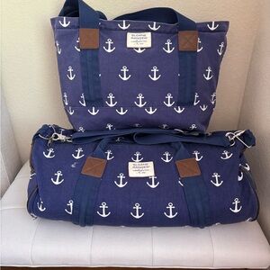 Sloane Ranger Navy Anchor Canvas Tote & Duffel Set